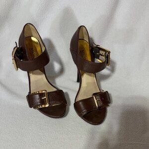Michael Kors Dark Brown Leather Heels with Gold Buckles